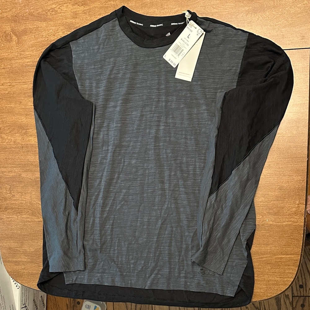 NWT Adidas Men's Charcoal and Black long Sleeve Tee men’s size large